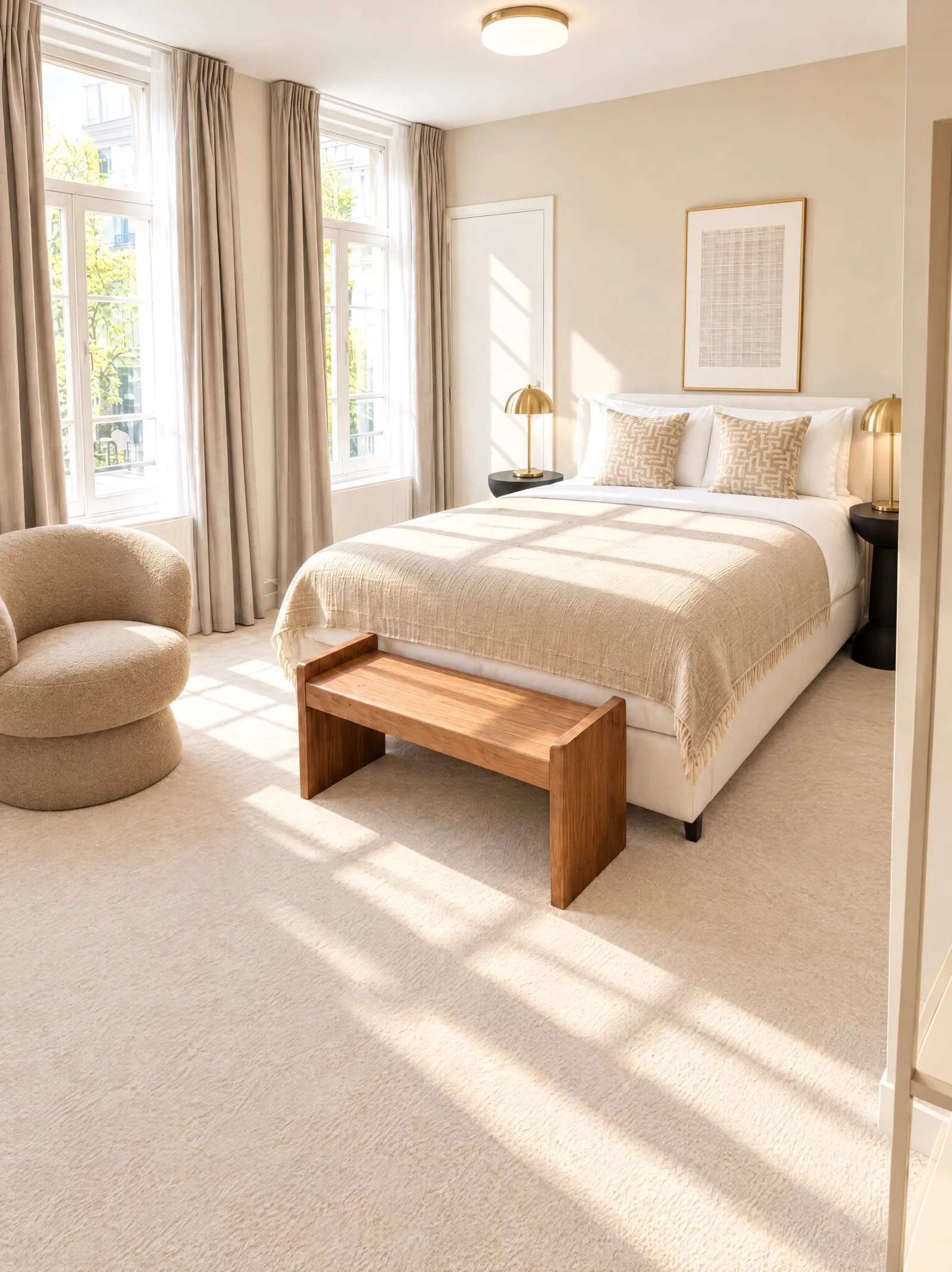 Sutor Suite met bouclé-fauteuil en tweepersoonsbed